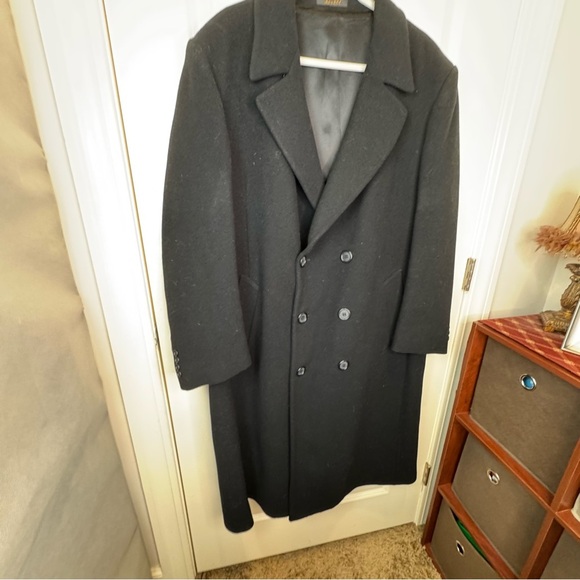 London Fog Men’s Long Wool Coat Black Double Breasted - Picture 5 of 17